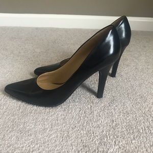 Black leather 4 inch heels